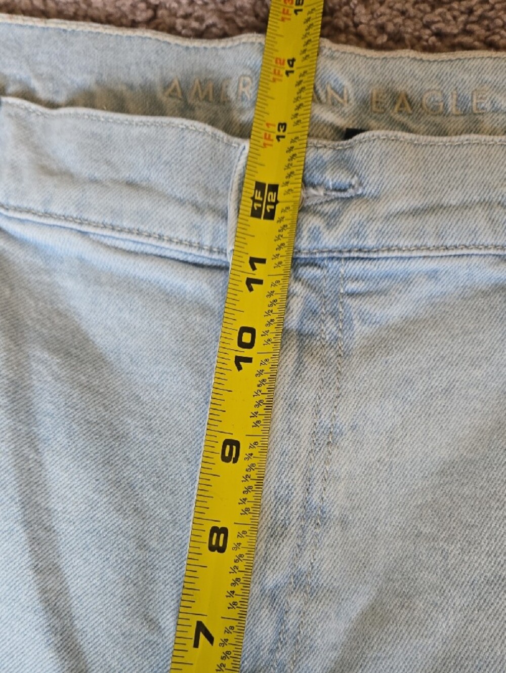 American Eagle Light Wash Super High Rise Straight Jeans Sz 18 Stretch Casual - Picture 7 of 8